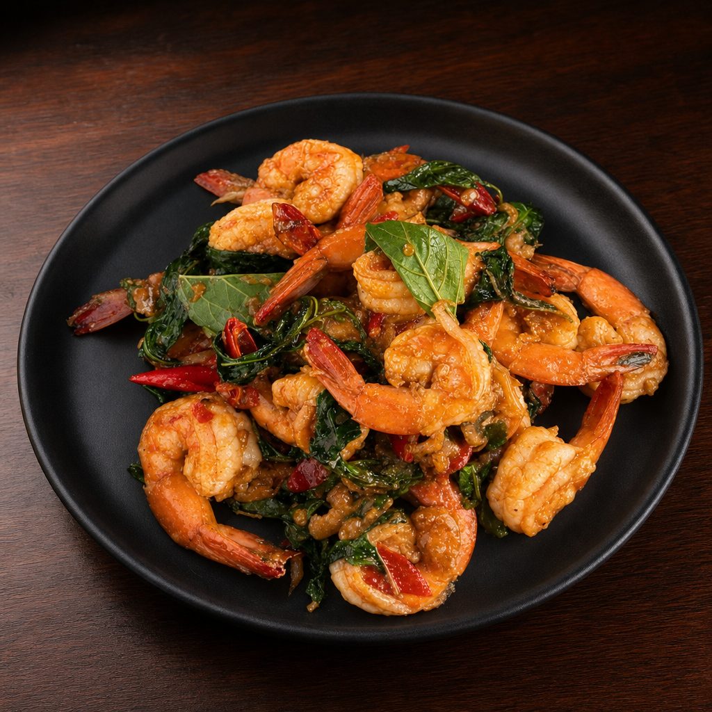 Thai Basil Shrimp.